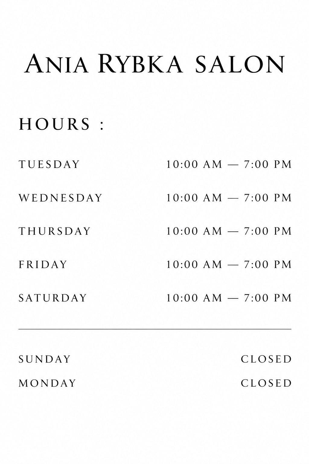 Salon Hours